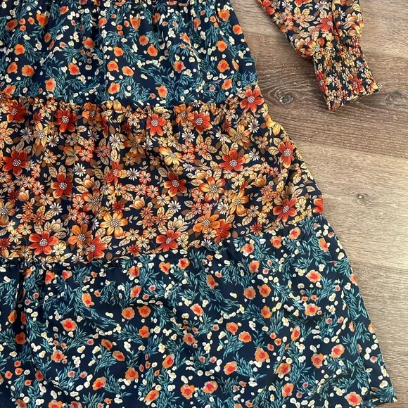 Umgee Floral Long Sleeve Maxi Dress - Orange and Blue - Picture 5 of 8